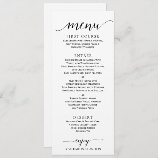 Romantic Calligraphy Wedding Menu | 4 x 9 | Zwart (Voorkant / Achterkant)