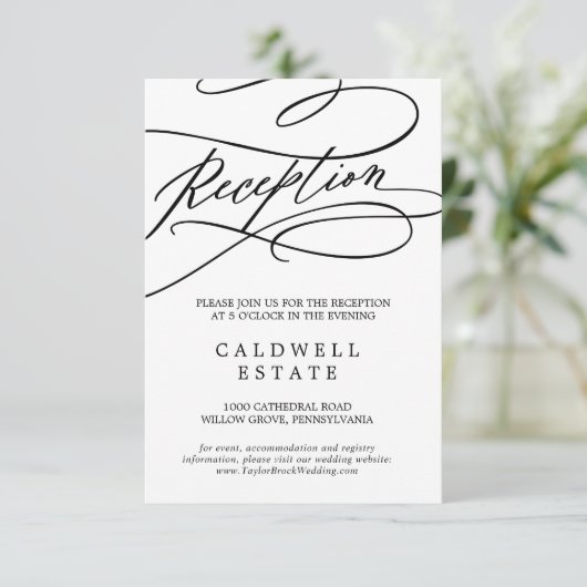 Romantic Calligraphy Wedding Reception Tussenvoegs Informatiekaartje (Staand voorkant)