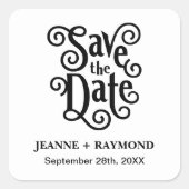 Romantic Calligraphy Wedding Save the Date Vierkante Sticker (Voorkant)