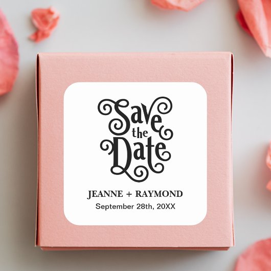 Romantic Calligraphy Wedding Save the Date Vierkante Sticker