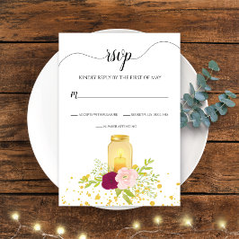 Romantic Candlelight Rozen Glitter Wedding RSVP Kaartje