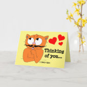 Romantic Card "Thinking of You" Cartoon Cat Kaart (Gele Bloem)