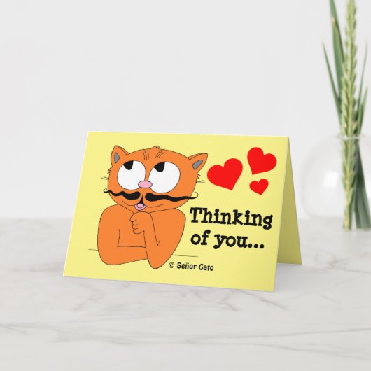 Romantic Card "Thinking of You" Cartoon Cat Kaart (Voorkant)
