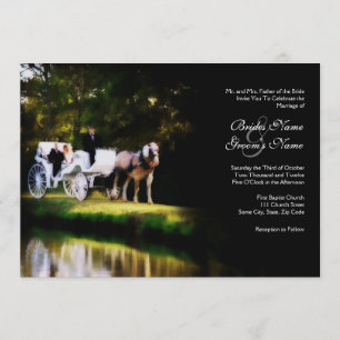Romantic Carriage Horse Wedding Invitation Kaart