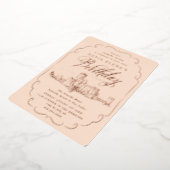 Romantic Castle Fantasy Birthday Roos Gold Folie Uitnodiging (Gedraaid)