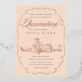 Romantic Castle Fantasy Quinceañera Gold Folie Uitnodiging (Voorkant)