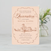 Romantic Castle Fantasy Quinceañera Gold Folie Uitnodiging (Staand Voorkant)