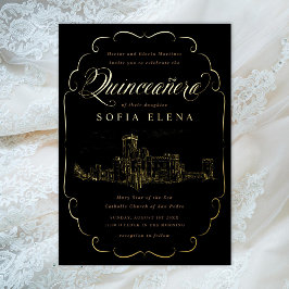 Romantic Castle Fantasy Quinceañera Gold Folie Uitnodiging