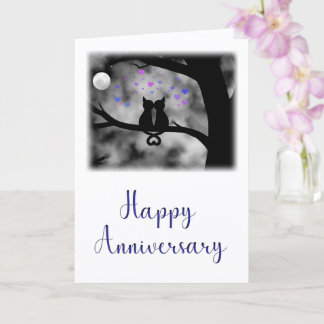 Romantic Cat Anniversary Card Under Moon           Kaart
