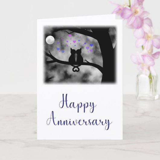 Romantic Cat Anniversary Card Under Moon           Kaart (Orchidee)