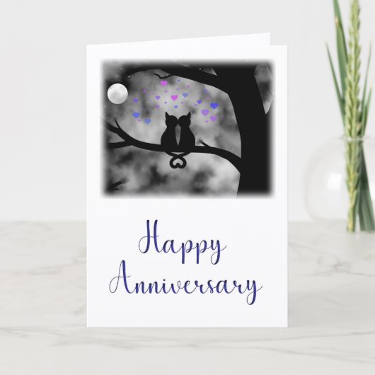 Romantic Cat Anniversary Card Under Moon           Kaart (Voorkant)