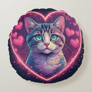 Romantic Cat Lover Gift | Aesthetic Neon Animal Rond Kussen
