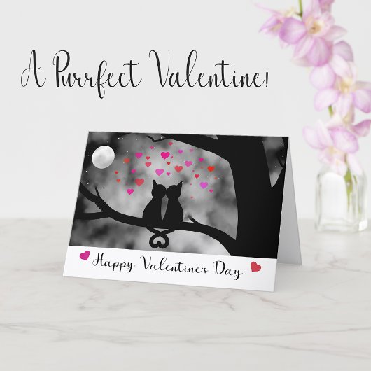 Romantic Cat Valentine Card Under Moon             Kaart