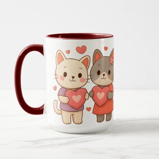 Romantic Cats Heart Ceramic Mug Mok (Links)