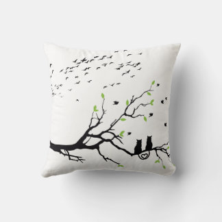 Romantic Cats on Tree Branch Silhouette pillows  Kussen