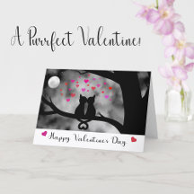 Romantic Cats Under Moon Valentine Card