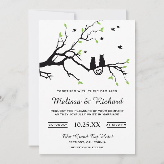 Romantic Cats Wedding Invitations Kaart (Voorkant)