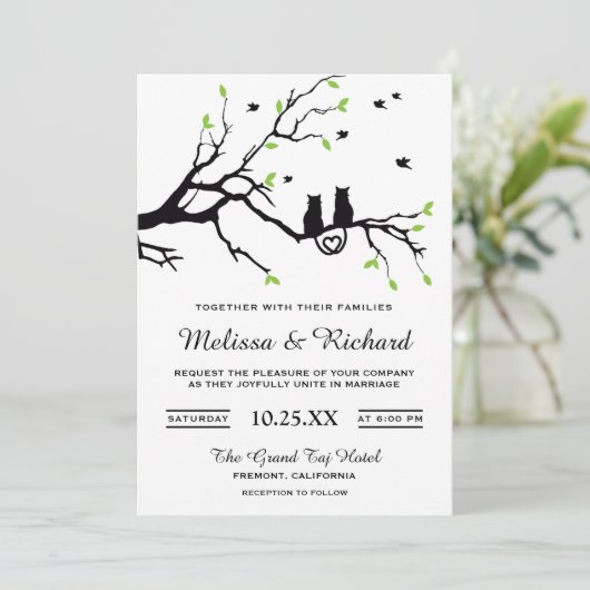 Romantic Cats Wedding Invitations Kaart (Staand voorkant)