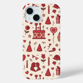 Romantic Celebration Doodle Pattern iPhone 15 Case