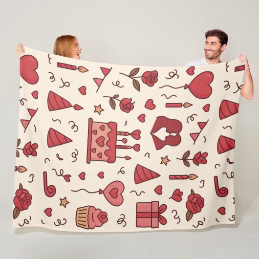 Romantic Celebration Doodle Pattern Fleece Deken (In situ)