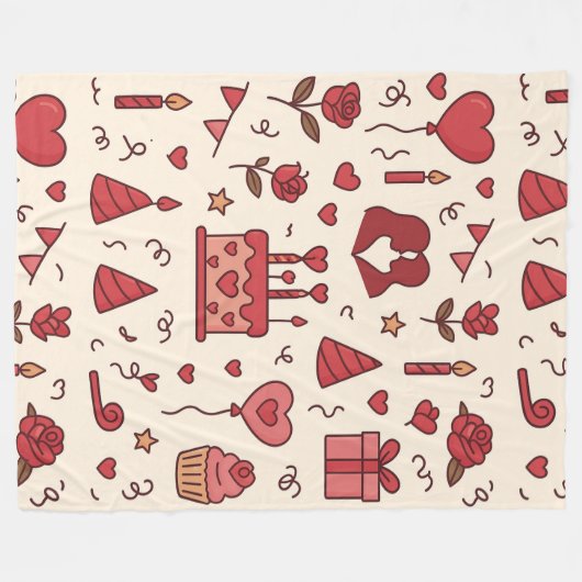 Romantic Celebration Doodle Pattern Fleece Deken (Voorkant (Horizontaal))