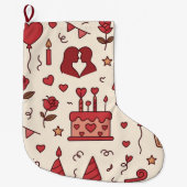 Romantic Celebration Doodle Pattern Grote Kerstsok (Voorkant)