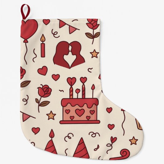 Romantic Celebration Doodle Pattern Grote Kerstsok (Voorkant)
