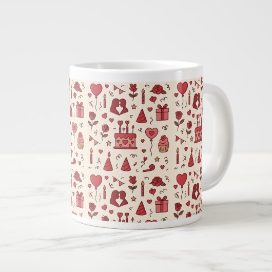 Romantic Celebration Doodle Pattern  Grote Koffiekop (Voorkant rechts)