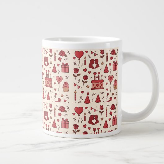 Romantic Celebration Doodle Pattern  Grote Koffiekop (Rechts)