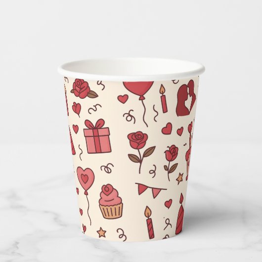 Romantic Celebration Doodle Pattern Papieren Bekers (Achterkant)