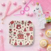 Romantic Celebration Doodle Pattern Papieren Bordje (Feest)