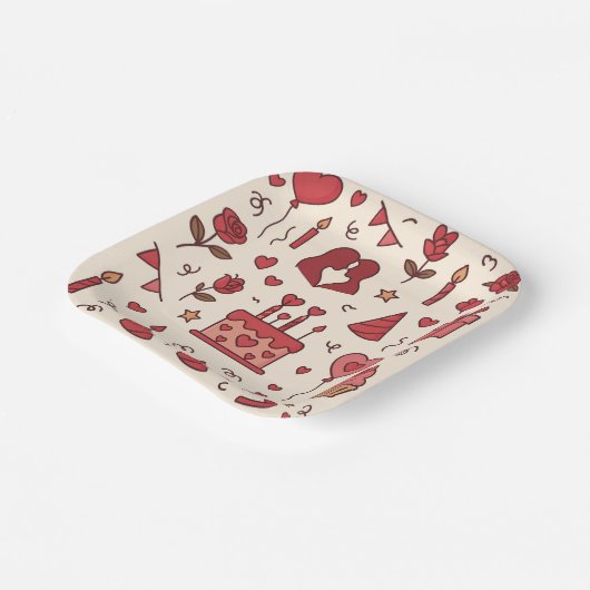 Romantic Celebration Doodle Pattern Papieren Bordje (Gebogen)