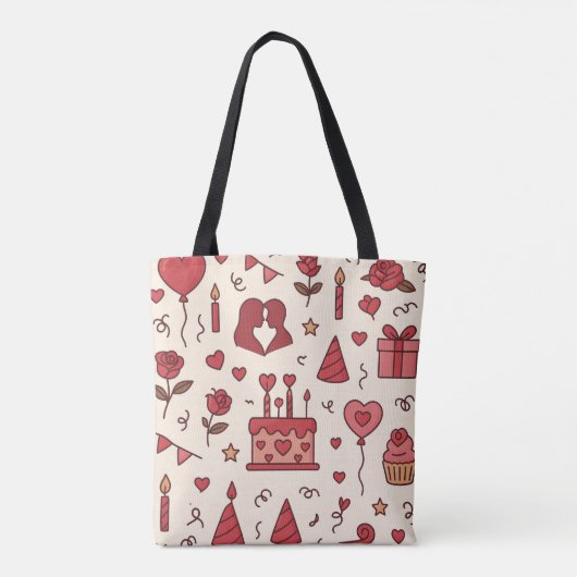 Romantic Celebration Doodle Pattern Tote Bag (Achterkant)