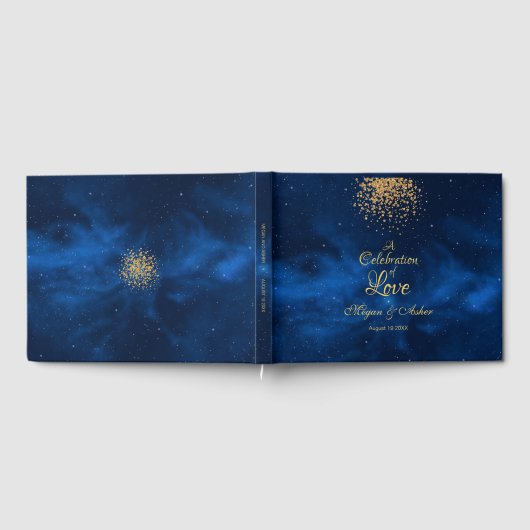 Romantic Celestial Blue met Gold Confetti Gastenboek (Volledig)