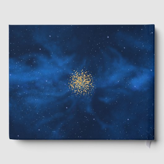 Romantic Celestial Blue met Gold Confetti Gastenboek (Achterkant)