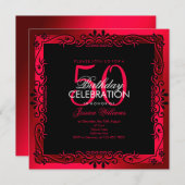 Romantic Cerise Decorative Framed 50th Birthday Kaart (Voorkant / Achterkant)