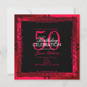 Romantic Cerise Decorative Framed 50th Birthday Kaart (Voorkant)