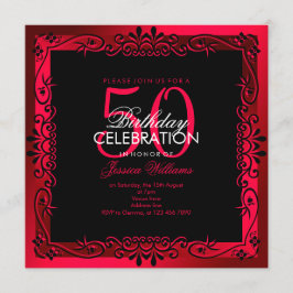 Romantic Cerise Decorative Framed 50th Birthday Kaart