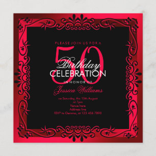 Romantic Cerise Decorative Framed 50th Birthday Kaart