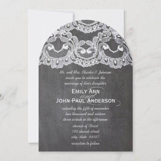 Romantic Chalkboard en Lace Elegant Wedding Kaart (Voorkant)