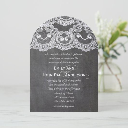 Romantic Chalkboard en Lace Elegant Wedding Kaart (Staand voorkant)