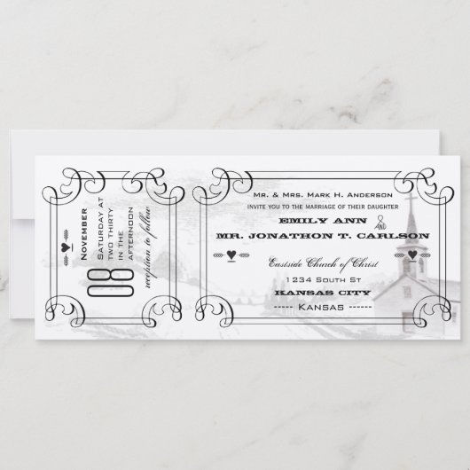Romantic Chapel Country Road Ticket Weddenschap Kaart (Voorkant)