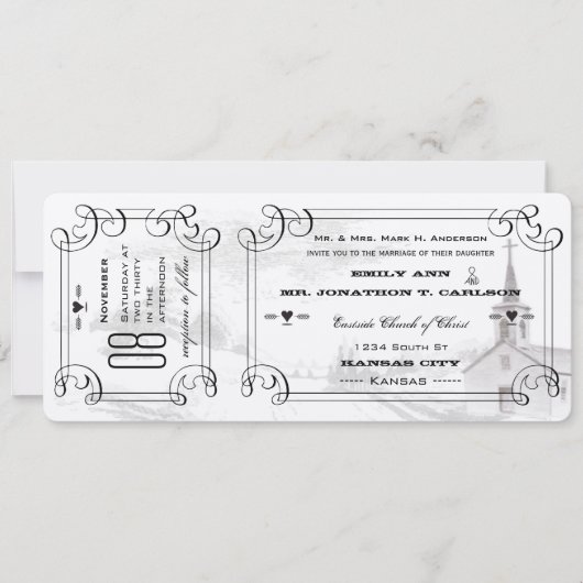 Romantic Chapel Country Road Ticket Weddenschap Kaart (Voorkant)