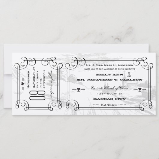 Romantic Chapel Country Road Ticket Weddenschap Kaart (Voorkant)