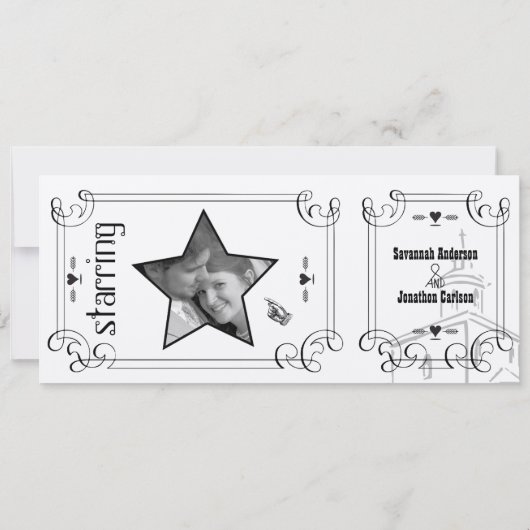 Romantic Chapel Ticket Wedding Kaart (Achterkant)