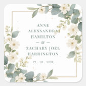 Romantic Charming Flowers & Branches Frame Wedding Vierkante Sticker (Voorkant)