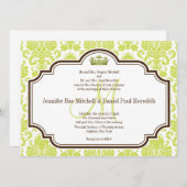 Romantic Chartreuse Damask Wedding Invitations Kaart (Voorkant / Achterkant)