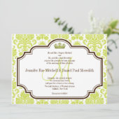 Romantic Chartreuse Damask Wedding Invitations Kaart (Staand voorkant)