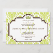 Romantic Chartreuse Damask Wedding Invitations Kaart (Voorkant)