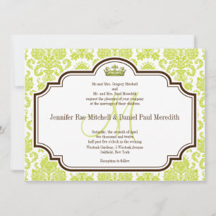 Romantic Chartreuse Damask Wedding Invitations Kaart